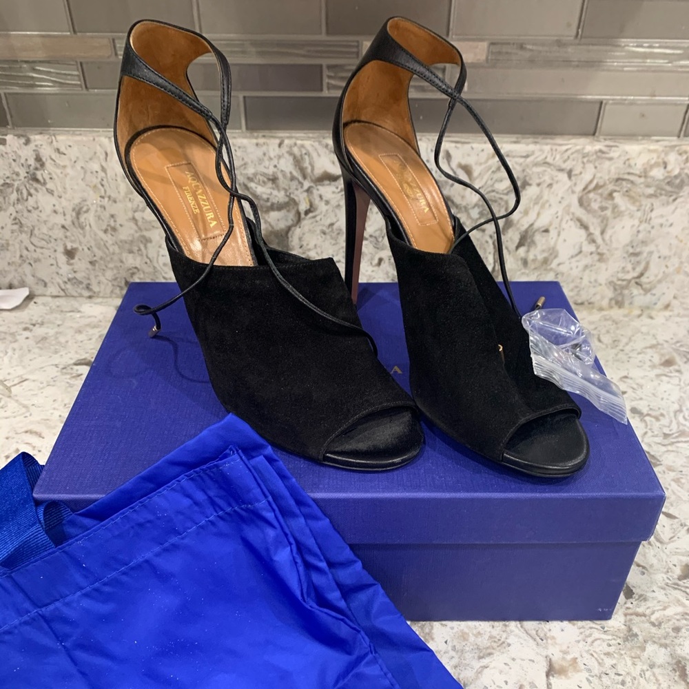 Aquazzura black suede heels with box 39 1/2